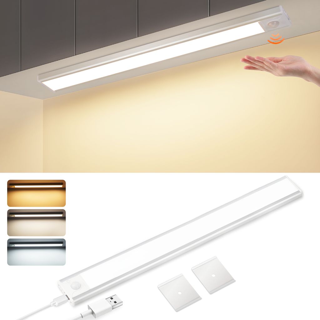 ZMH Unterbauleuchte Küche Led 40CM Schrankbeleuchtung mit Bewegungsmelder Dimmbar 3 Farbtemperatur Schrankleuchte USB Wiederaufladbar Lichtleiste