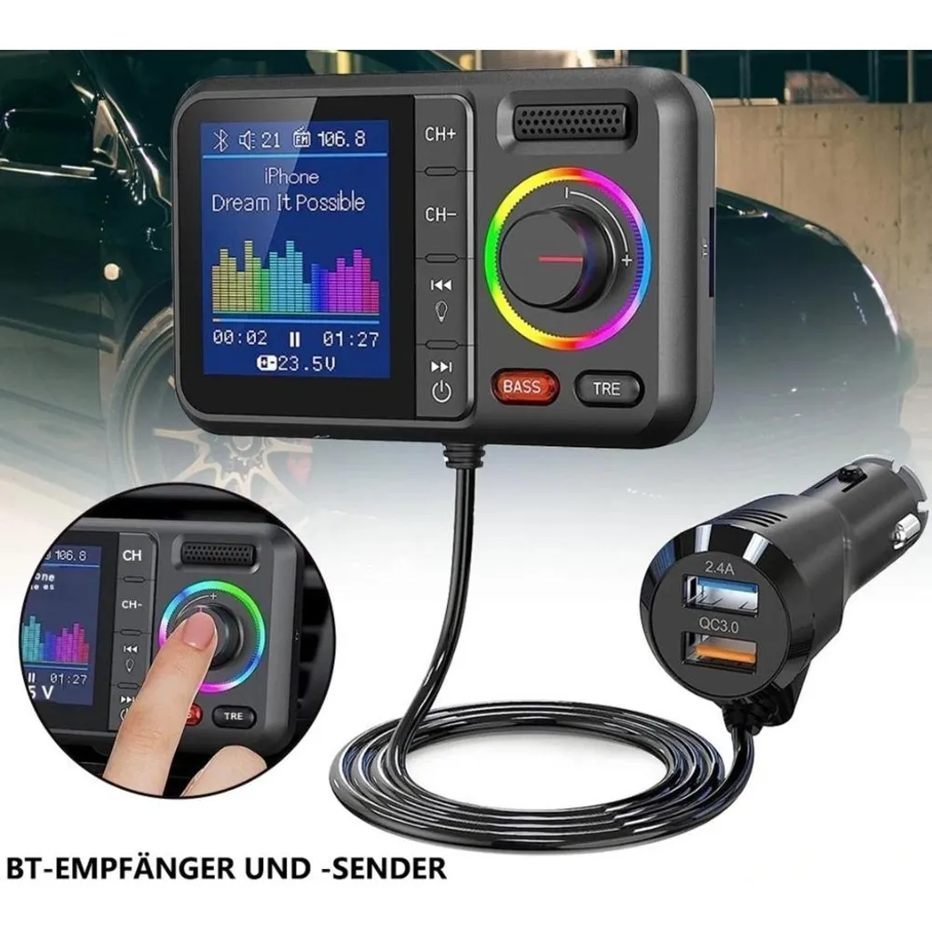 Émetteur FM Bluetooth voiture avec chargeur USB et écran LCD intégré