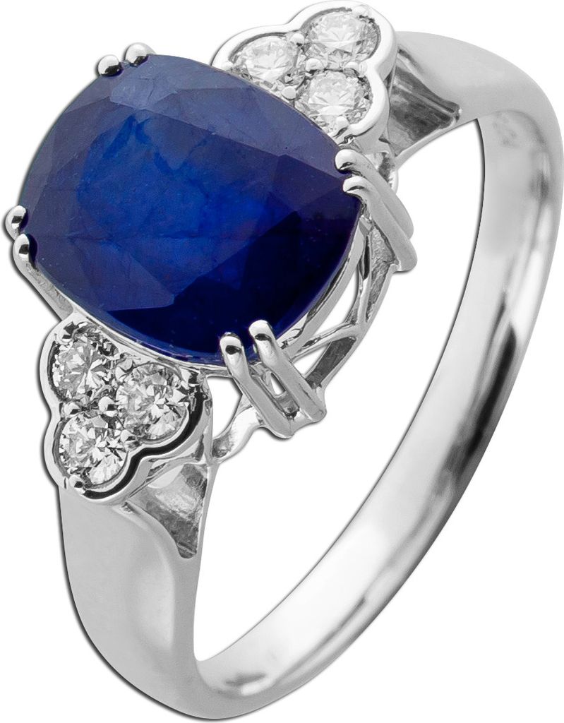 Saphir Ring Weißgold 585 14K blauer Edelstein Lab Grown Diamanten 19