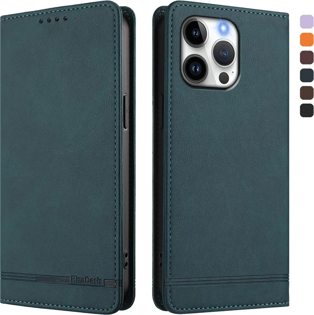 Custodia Portafoglio iPhone 16 Pro Max Verde in Pelle Sintetica e Stand