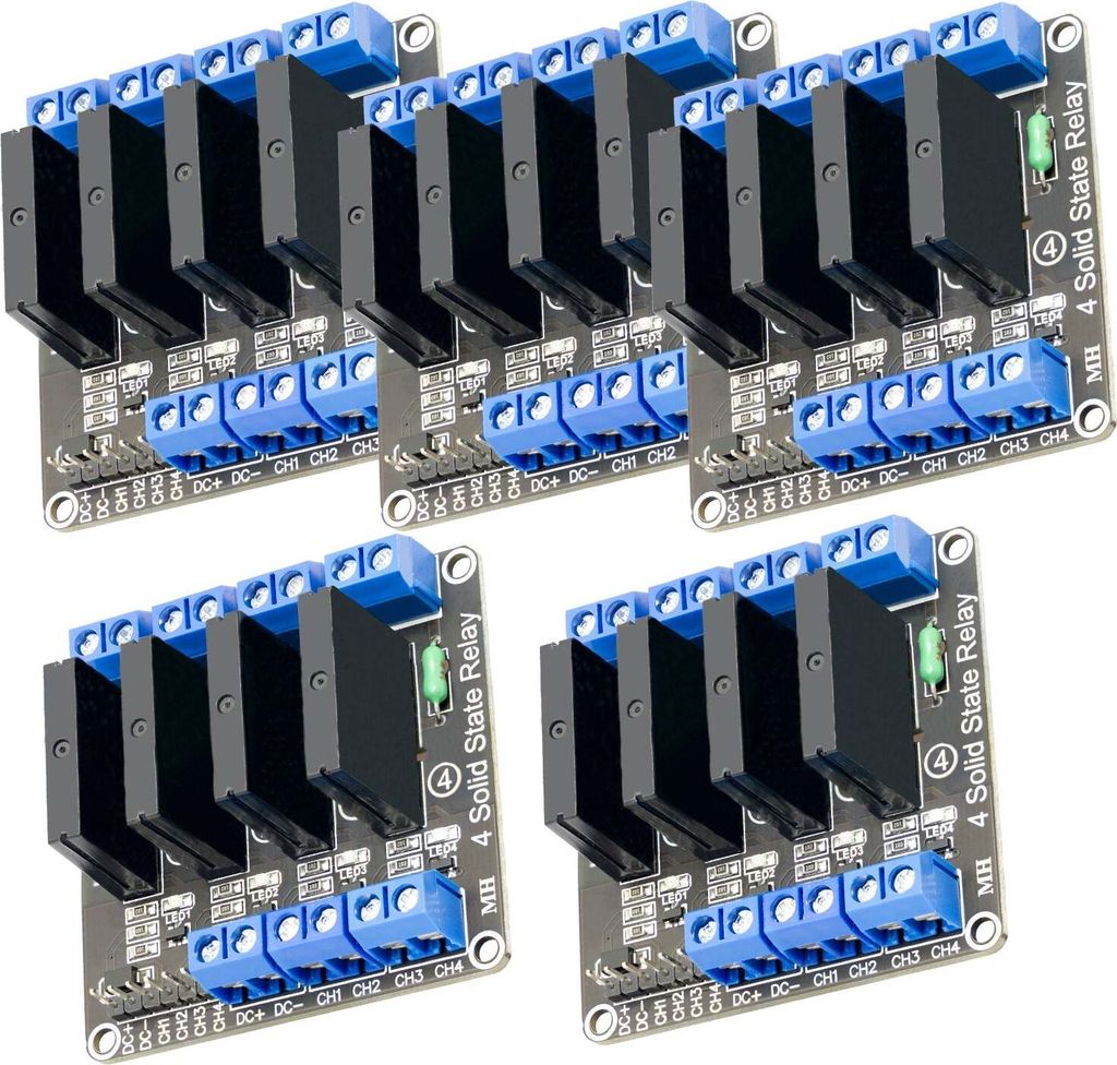 AZ-Delivery Aktoren 4 Kanal Solid State Relais 5V DC Low Level Trigger Power Switch kompatibel mit Arduino und Raspberry Pi, 5x Set