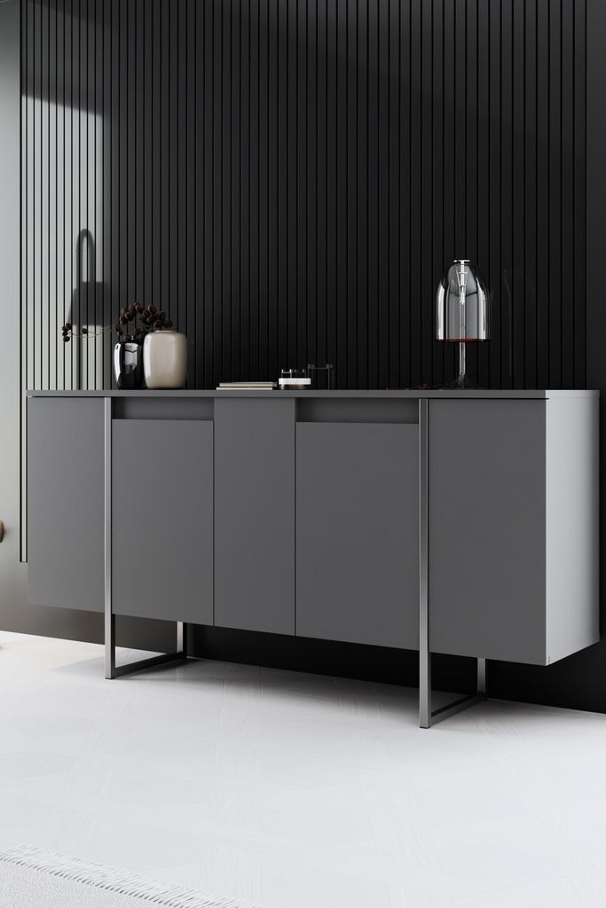 Skye Decor, Luxe - Anthracite, Silver, Wohnzimmerschränke, Anthrazit, 160 x 80 x 35 cm