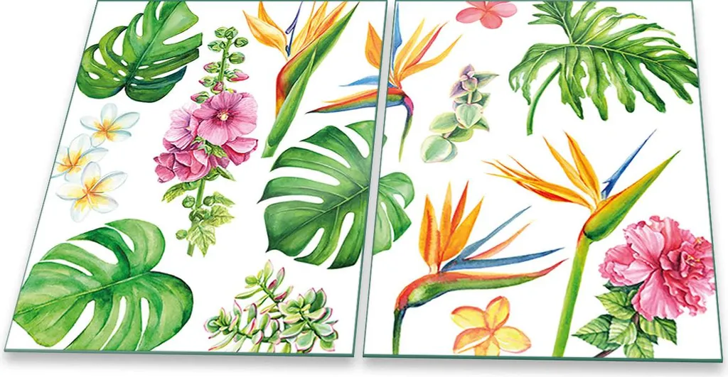 Set 2 Protezioni Piano Cottura Universali 2x40x52 cm Vetro Design Fiori