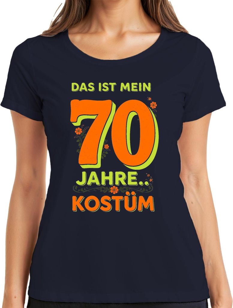70 Jahre Kostüm 70er Karneval Fasching Köln Party Jeck Narren Damen T-Shirt, Navy, L