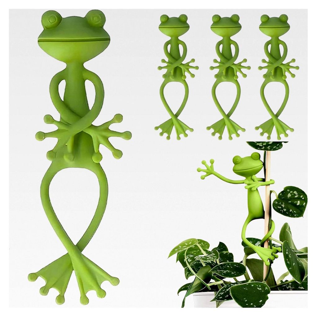 Frosch Pflanzenstütze 4er Set - Pflanzenhalter für Kletterpflanzen, Pflanzenklammern und Pflanzenclips für Töpfe, Beete und Balkone