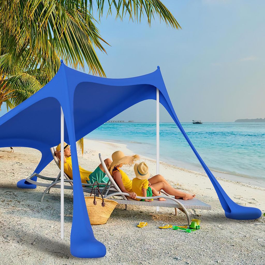 Ikodm Strandmuschel Sonnensegel Strandzelt 300x300x200cm – Tragbares Strandzelt mit Alu-Stangen, UV-Sonnenschutz, einfacher Aufbau, blau