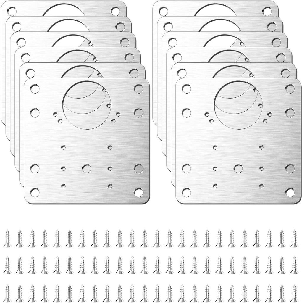 12 Stück Schrank Scharnier Reparaturplatte, Küchenscharnier Reparaturplatten mit Löchern Edelstahl Scharnier Reparaturplatte für Schrank Möbel...