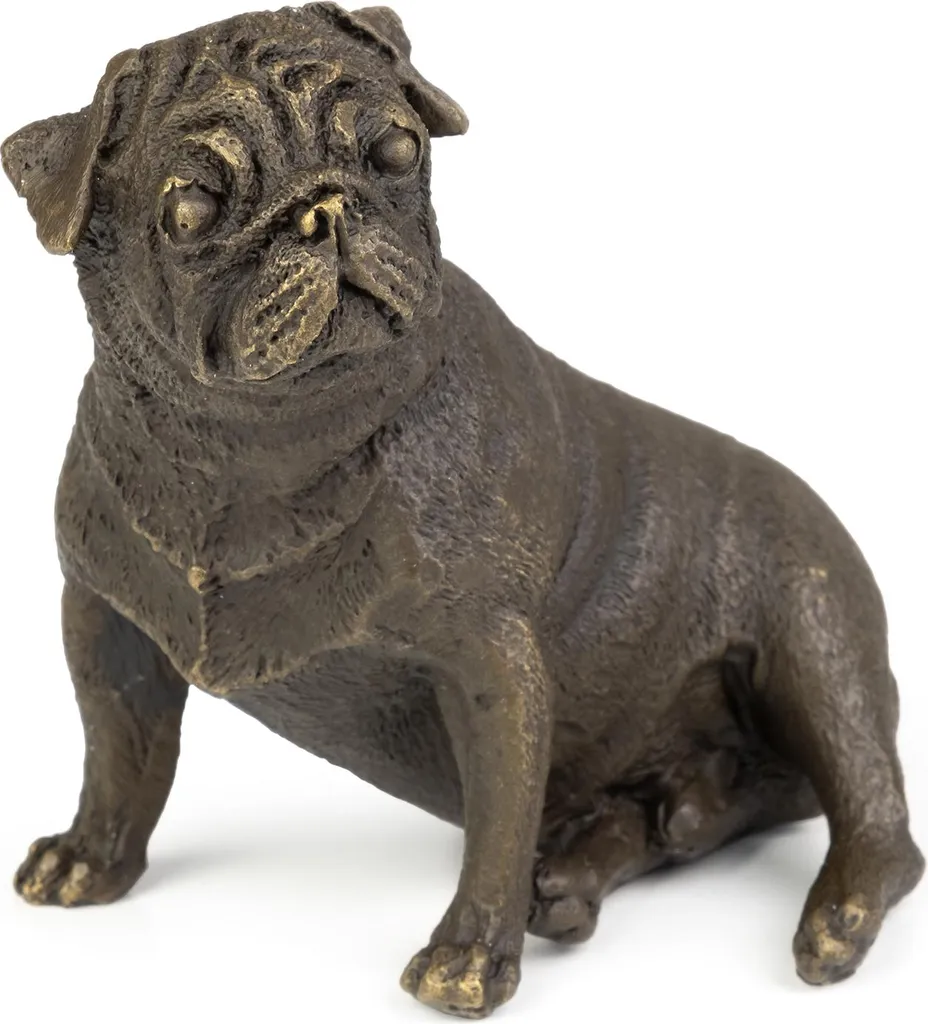 Statue Mops 9cm Bronze Massif - Figurine Décorative de 0,4 kg Finition Or