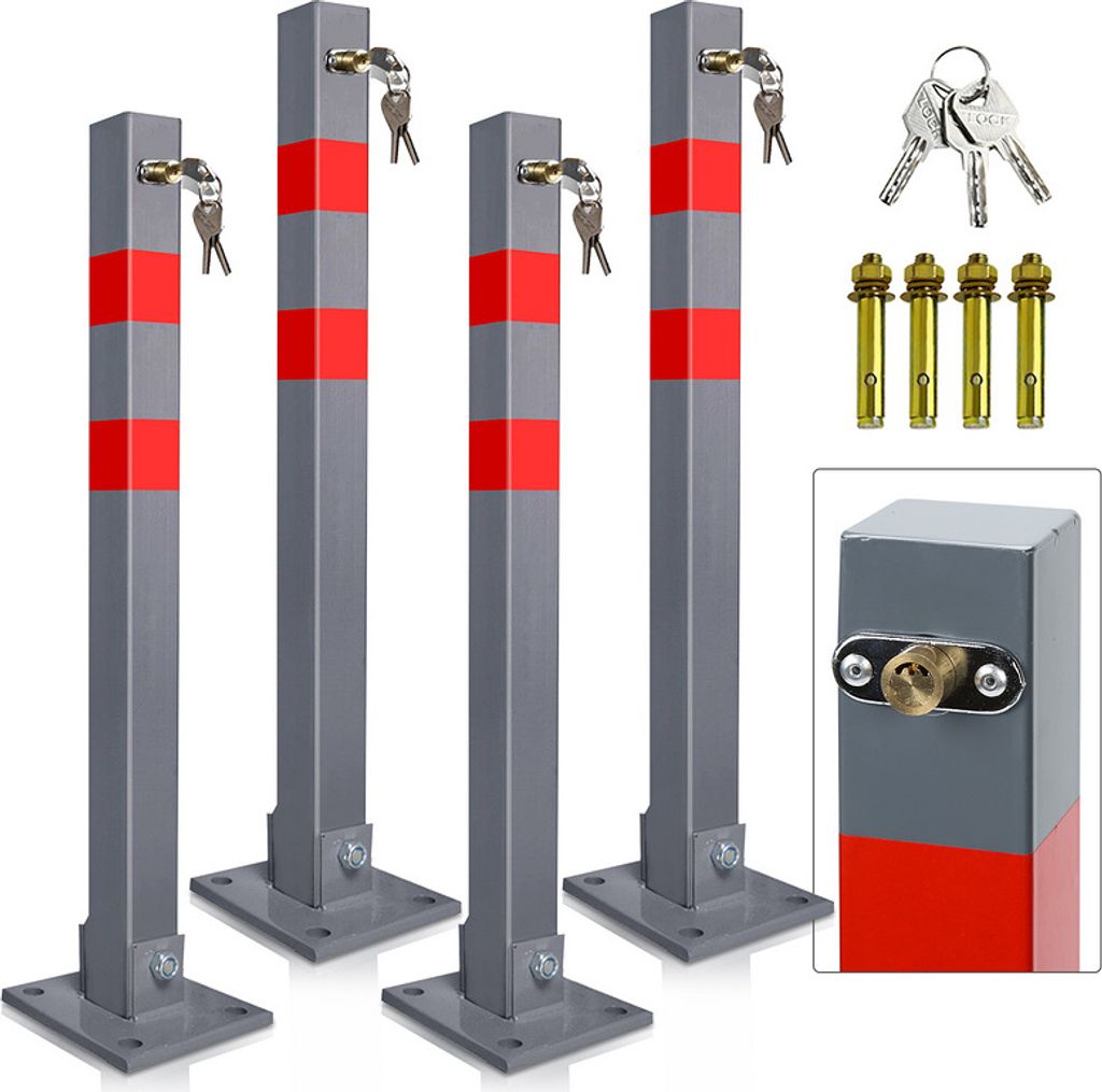 Yakimz 4X Absperrpfosten Klappbar Einbetonierbar Poller 65cm Kette Poller Parkplatzsperre