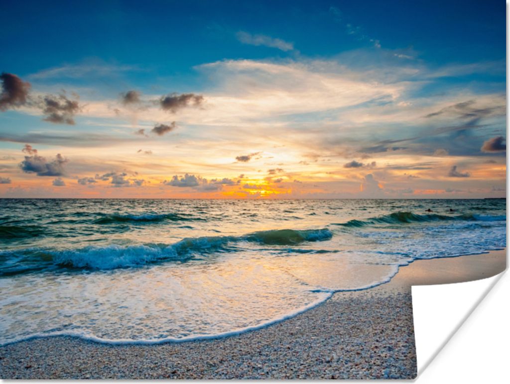 MuchoWow Poster Strand - Meer - Sonnenuntergang 160x120 cm - Foto Plakat
