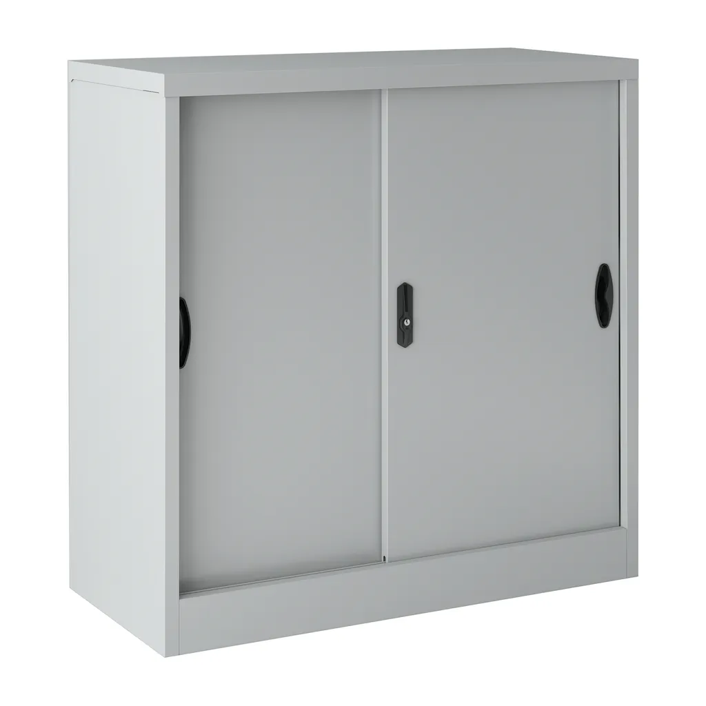 Petit buffet de bureau gris en métal Rieti 90cm pour classeurs et dossiers