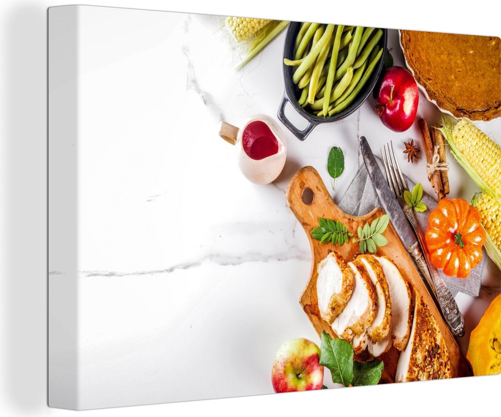 OneMillionCanvasses - Leinwandbilder - 140x90 cm, Gemüse - Fleisch - Küche - Kräuter, Wandbilder Kunstdruck Wanddekoration - Foto auf Leinwand...