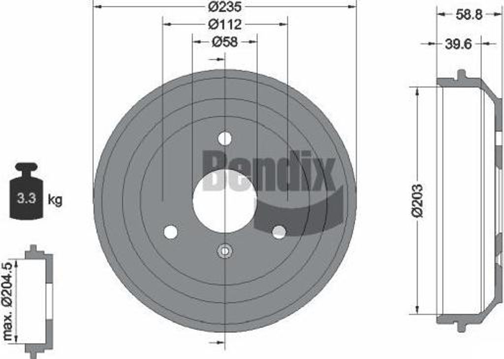 BENDIX Braking BDM1100 Bremstrommel OE 0004329V001 kompatibel mit Fortwo