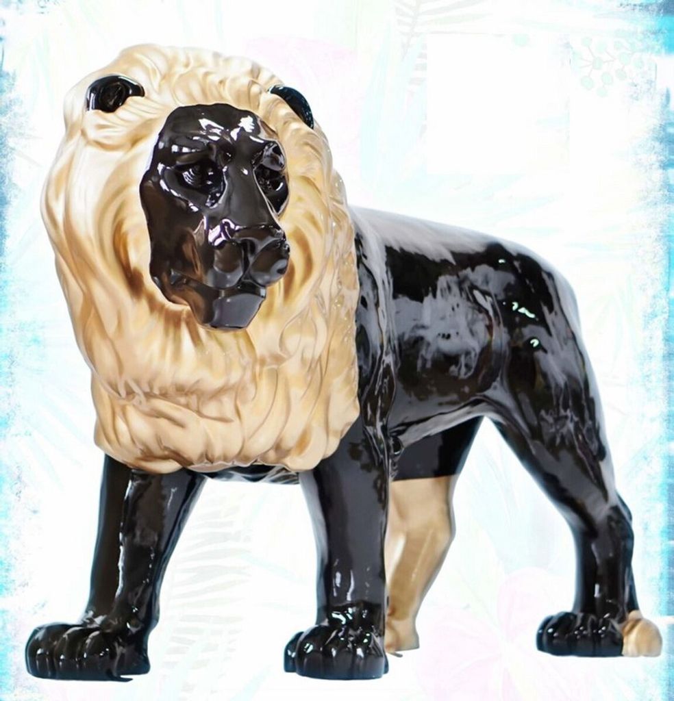 Casa Padrino XXL Deko Skulptur Löwe Schwarz / Gold 185 cm
