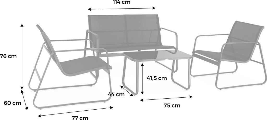 sweeek - Gartenset aus Metall und Textilene für 4 Personen Produktbild 6