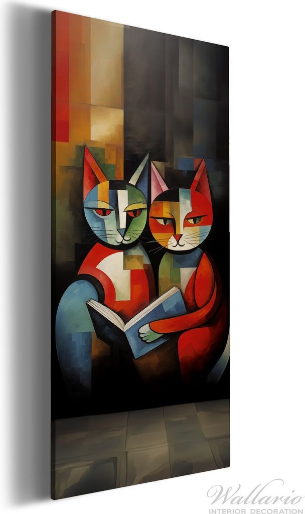 Wallario Premium Leinwandbild Lesende Katzen in Größe 80 x 200 cm