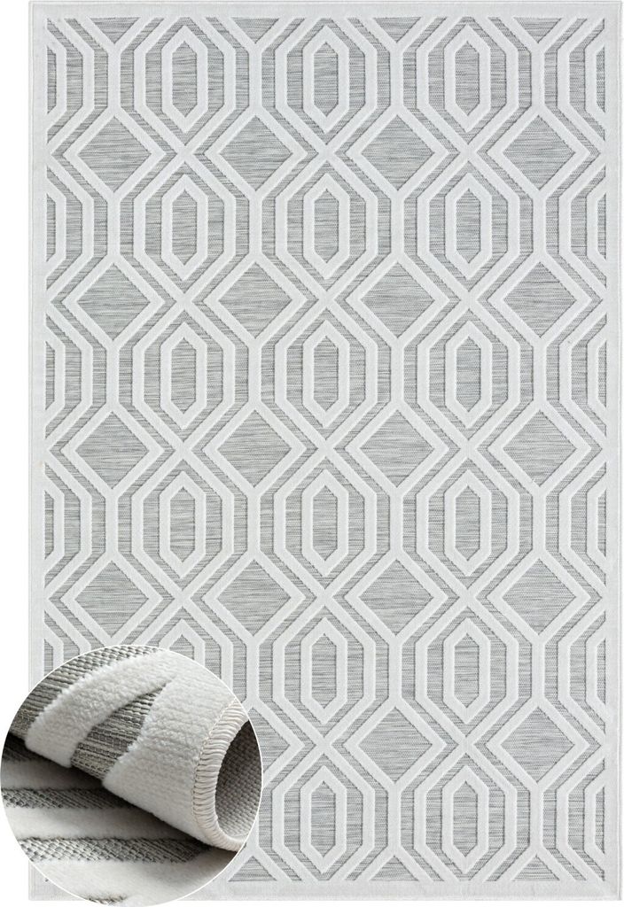 MY-RUG Outdoor-Teppich "Fantasia" 200x140 cm, grau, mit schlichtem Hoch-Tief-Design