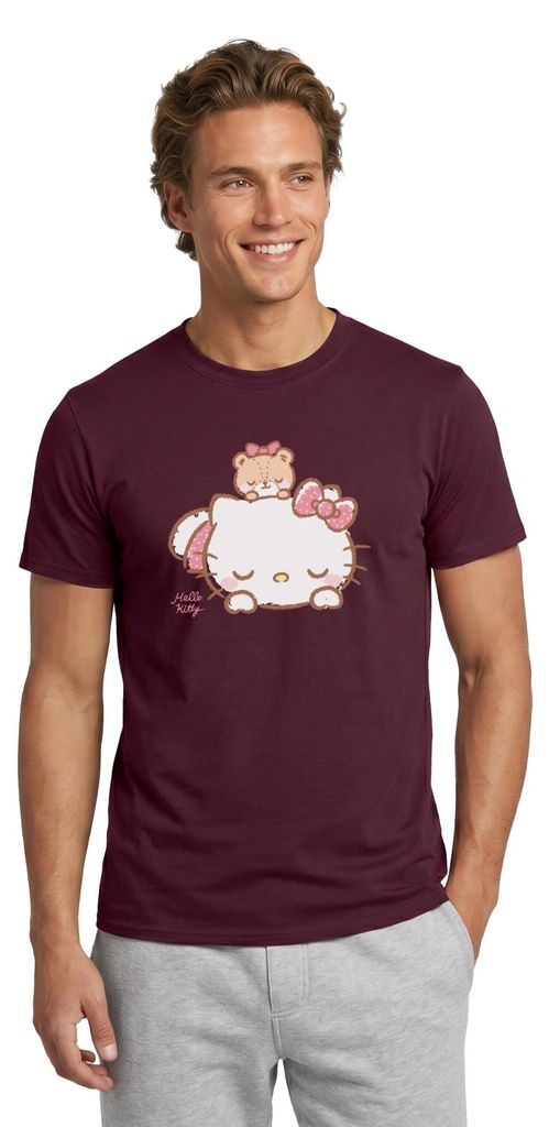 Spreadshirt Hello Kitty Mit Teddy Auf Dem Rücken Männer T-Shirt, 3XL, Ziegelrot
