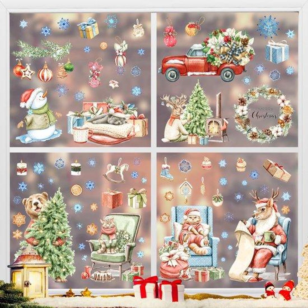 Weihnachtsfensterdekor, 9-teilig, Schnee, Selbstklebend, Dekoration für Türen und Fenster