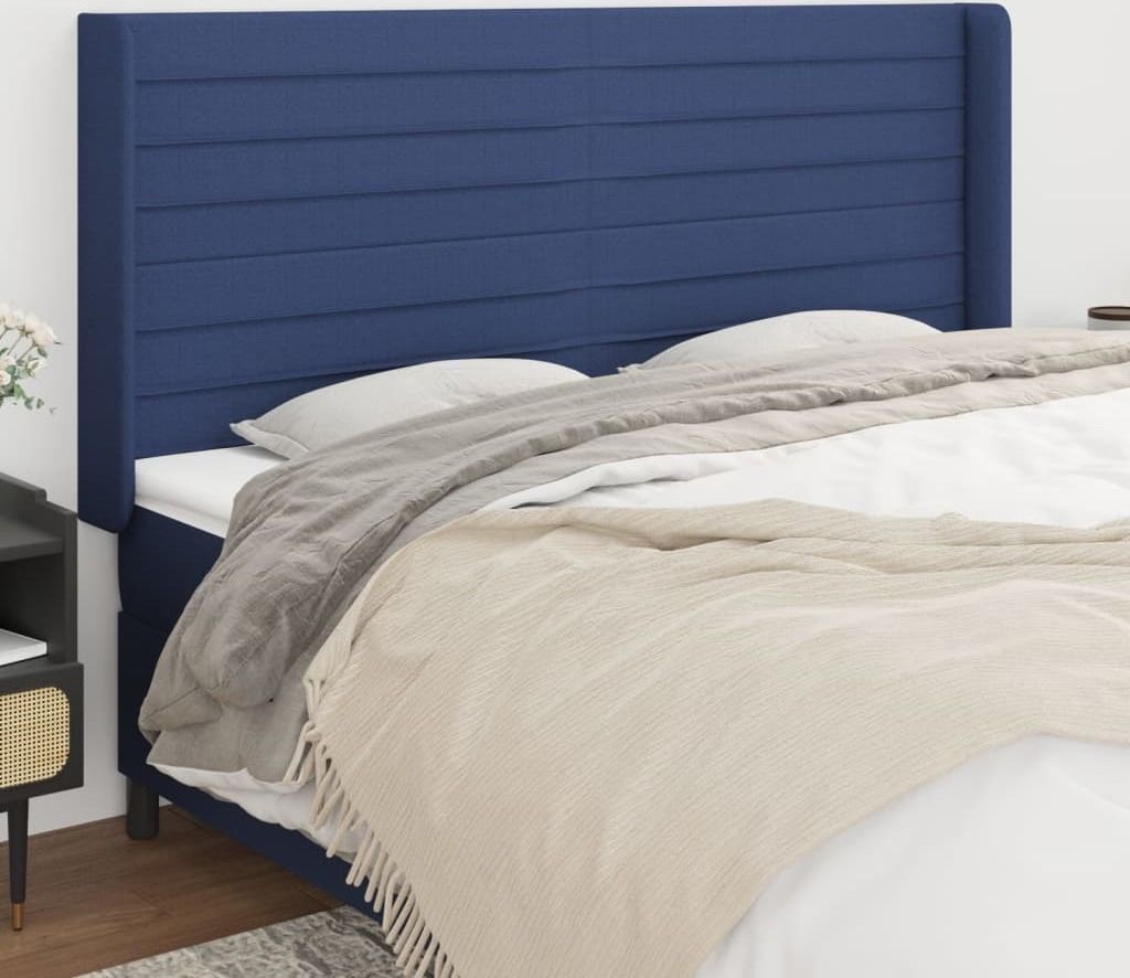 (Robust Möbel)Kopfteil - modernes Design - fürs Schlafzimmer - mit Ohren Blau 163x16x118/128cm Stoff NEU492433 - Kopfteile