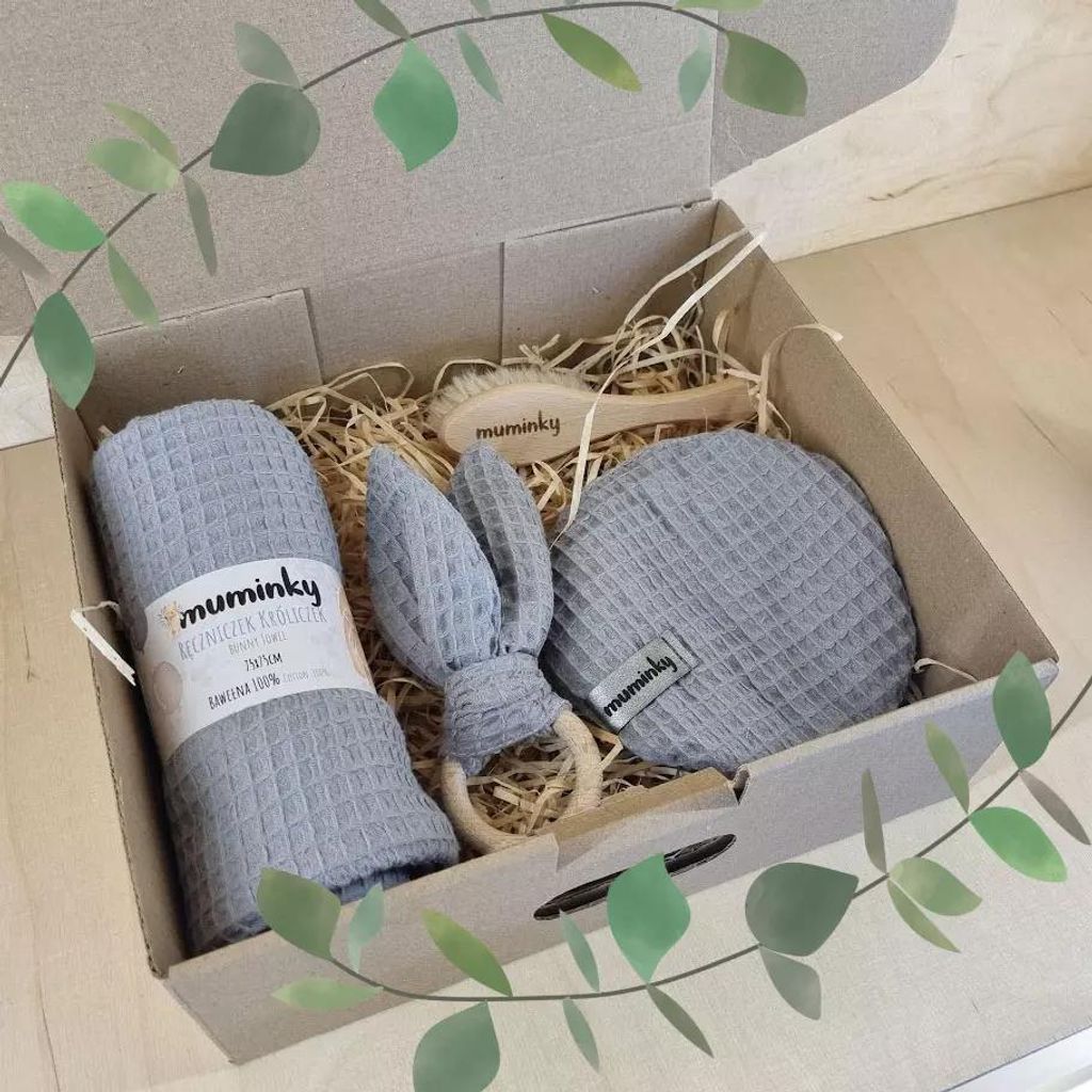 Muminky | Geschenkset für Neugeborene - 100x100 cm - Dunkelgrau - Natürliche Materialien - Praktisch und stilvoll