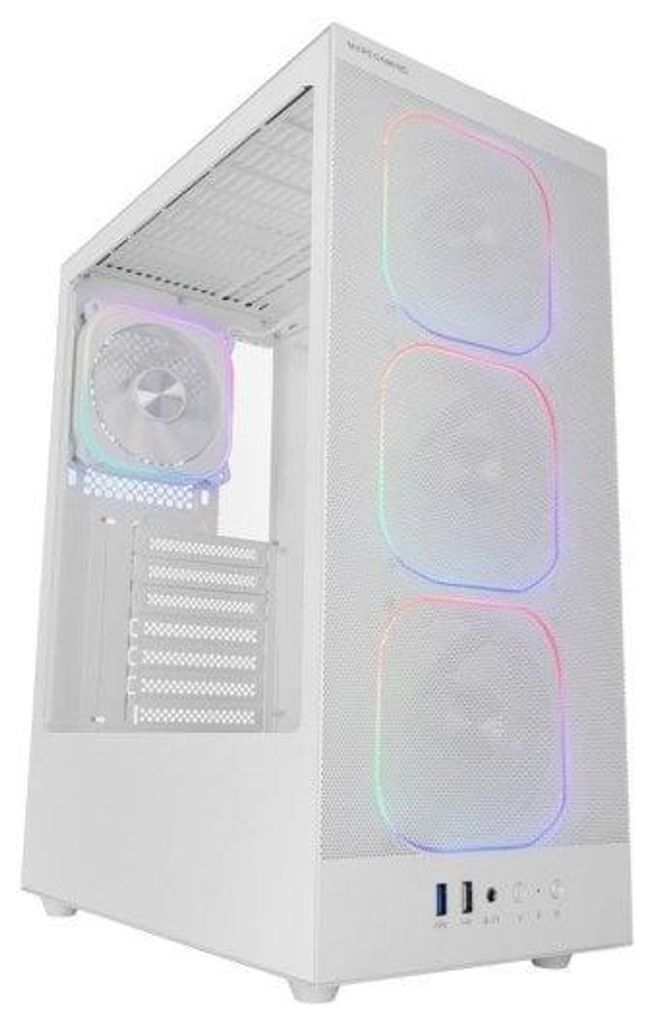 Mars Gaming Mc-nebula Gaming-Gehäuse ATX mit 4 ARGB-Lüftern (120 mm) und Kabelabdeckung aus weißem Hartglas