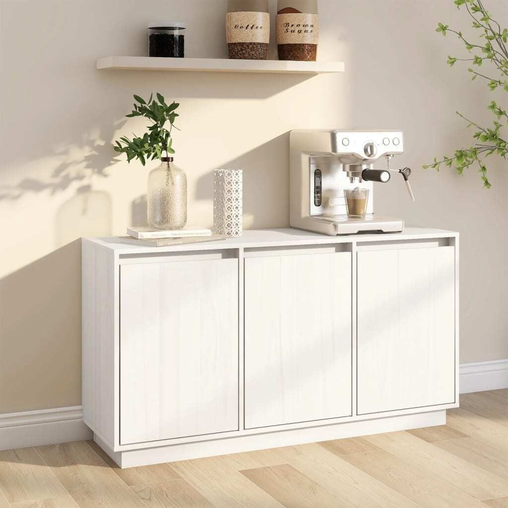 The Living Store Sideboard Weiß 111x34x60 cm Massivholz Kiefer