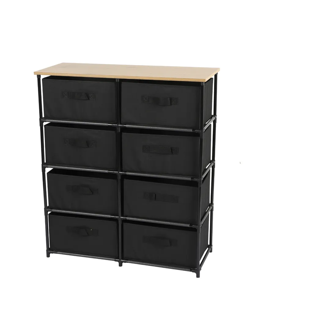 Cassettiera con 8 cassetti in tessuto - Mobile salvaspazio per camera da letto, corridoio e ufficio - Cassettiera compatta - Grigio/nero