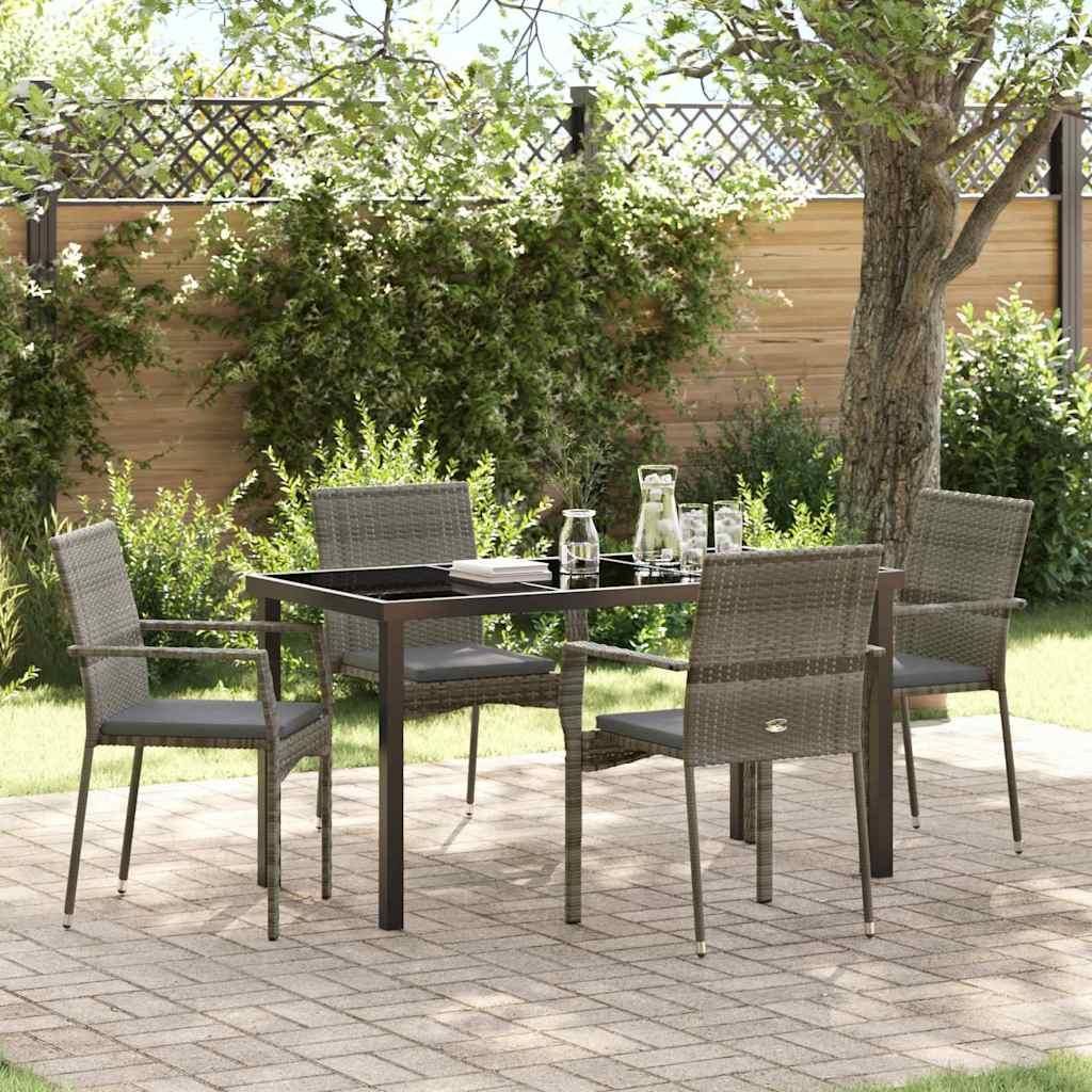 Maison Exclusive - Garten Essgruppe mit Kissen 5 pcs Grau Poly-Rattan