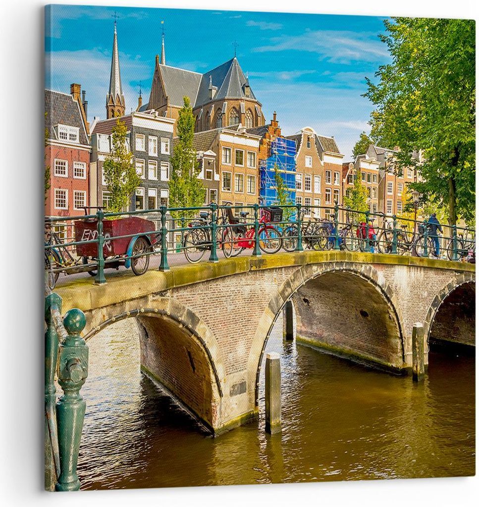 Bild auf Leinwand - Leinwandbild - amsterdam Bögen Architektur Gebäude - 60x60cm - Wand Bild - Wanddeko - Leinwanddruck - Bilder - Kunstdruck - L...