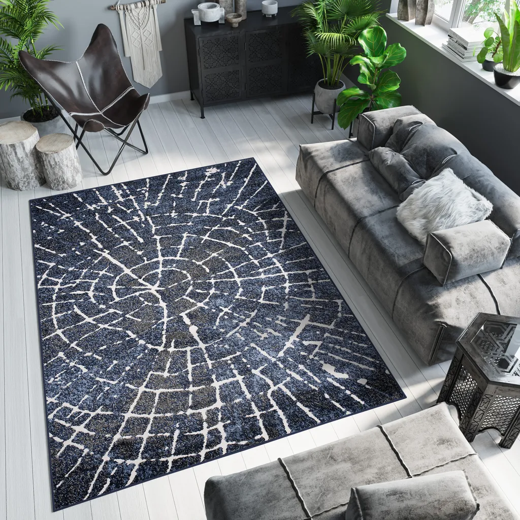 Tapis de Chambre et Salon Moderne Bleu 120x170 cm Confort 3D Doux ÖKOTEX