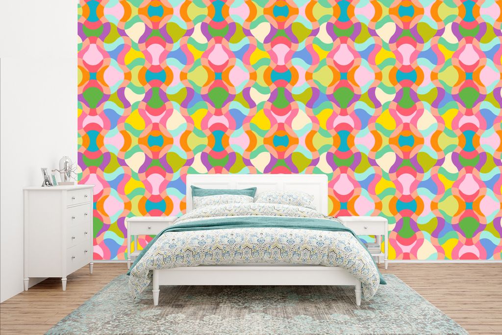 MuchoWow Fototapete für Wohnzimmer oder Schlafzimmer Wandtapete Vinyl Motivtapete Design - Abstrakt - Farben - Retro - 400x240 cm - Gemustert