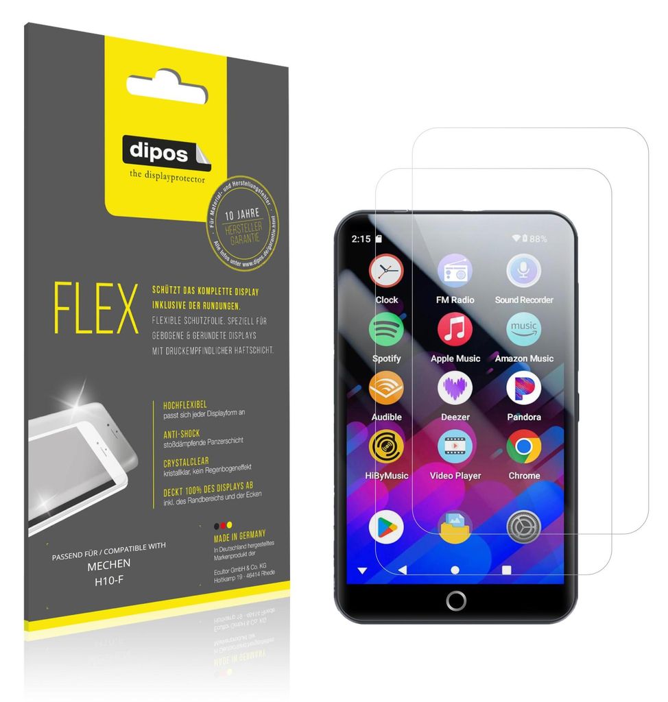 2x Schutzfolie für MECHEN H10-F Folie, 100% Displayabdeckung, dipos Flex
