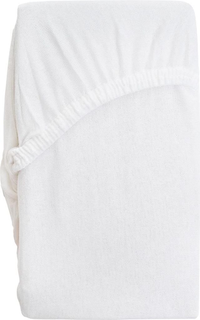 A white fitted sheet is folded and presented against a white background.