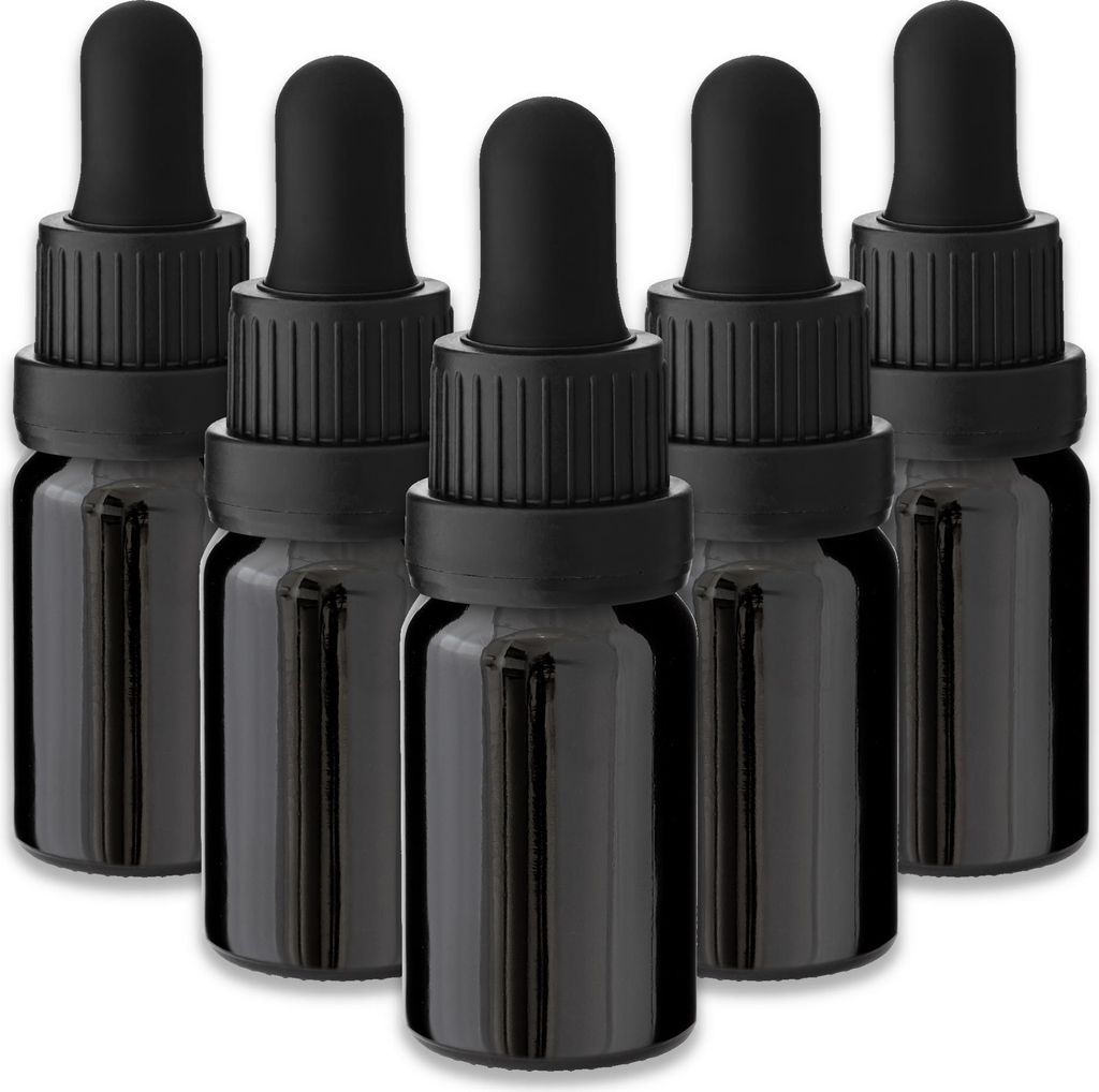 5x Glasflasche schwarz 10 ml mit schwarzer Pipette Tropfflaschen Kosmetik