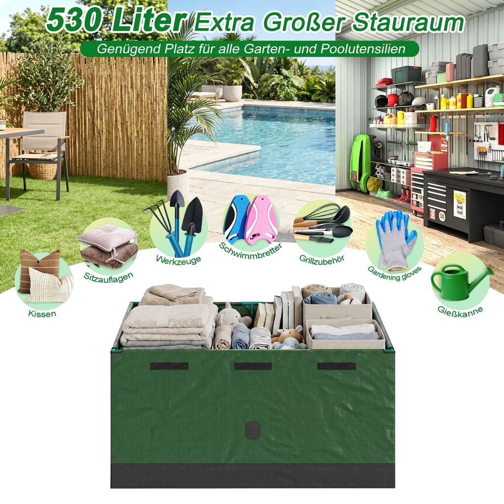 XMTECH Auflagenbox Garten 530L – Wasserdichte