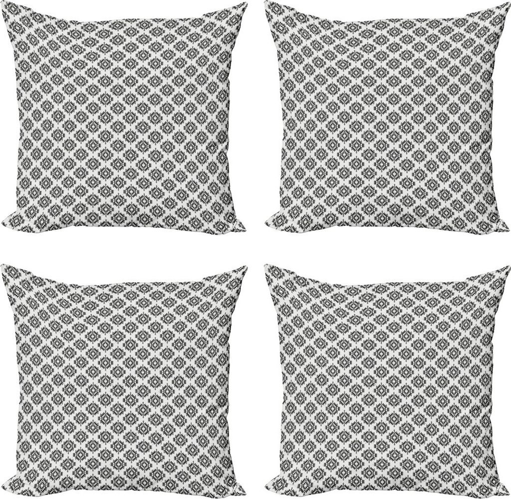 ABAKUHAUS Stammes Kissenbezug Set (4 Stück), Grunge, Moderner Doppelseitiger Digitaldruck, 45 cm x 45 cm, Schwarz-Weiss