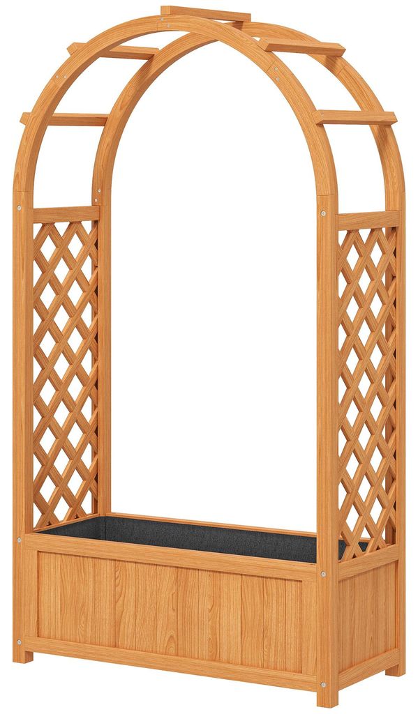 Hochbeet Pflanzkasten mit Rankgitter, Gebogendach Spalier Pflanzkübel Holz 83 x 36 x 145cm Hellbraun