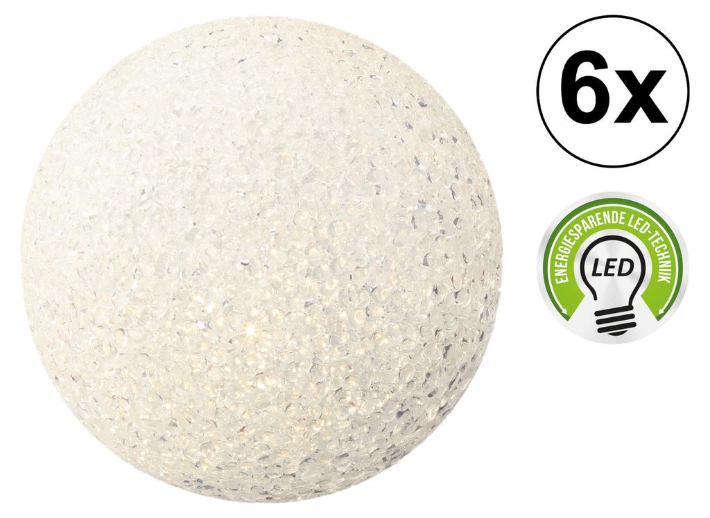 6x LED Deko Kugel "Soft", 6cm, Lampe, Deko, Gartendeko, Produktbild 