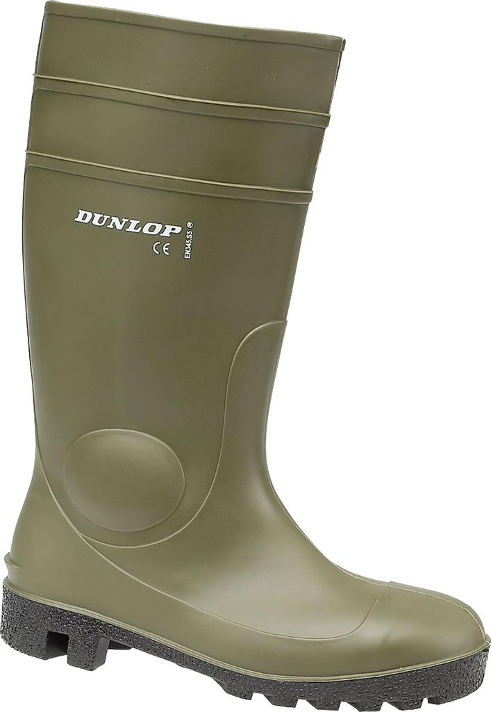 A single green Dunlop boot is shown against a white background.