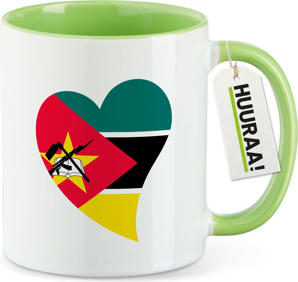Huuraa Kaffeetasse Mosambik Flagge Herz 330ml Grün Keramik Kaffeebecher Geschenkidee