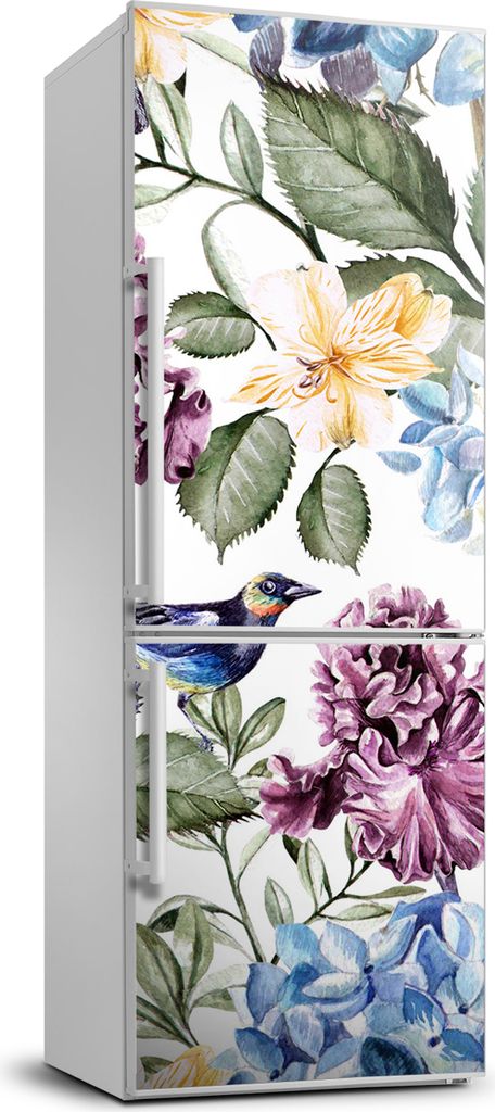 Tulup Kühlschrankdekoration - 70x190 cm - Aufkleber auf dem Kühlschrank - Blumen und Vögel