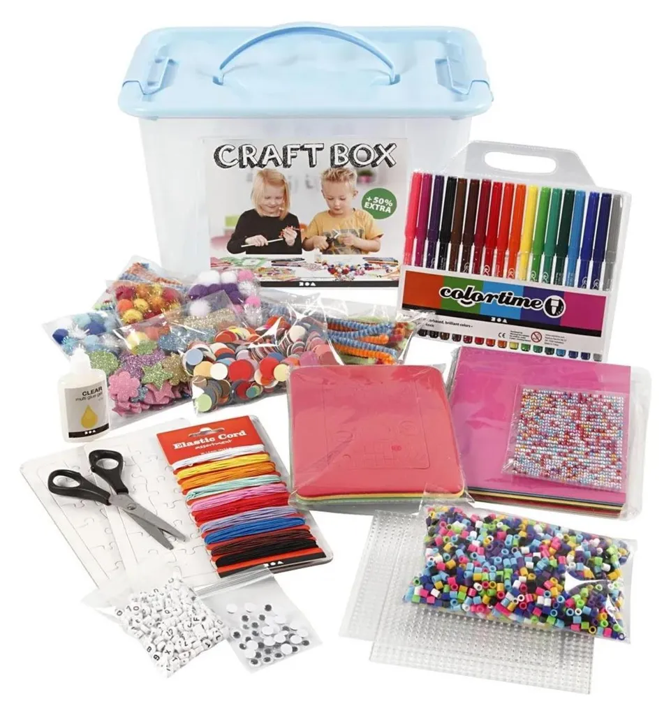 Boîte Créative Bleue Multi-Matériaux : Assortiment de 100+ Accessoires