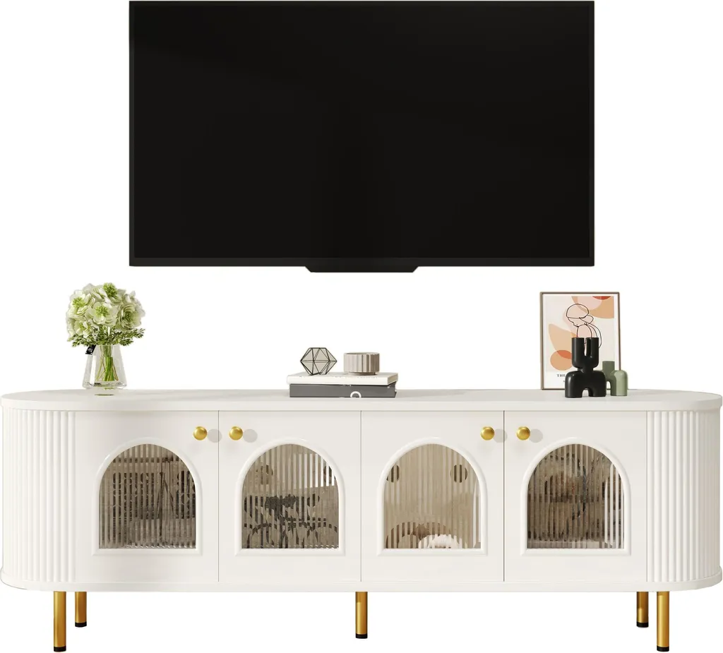 Banc TV de Salon Fortuna Lai - Meuble de Rangement Portes en Verre