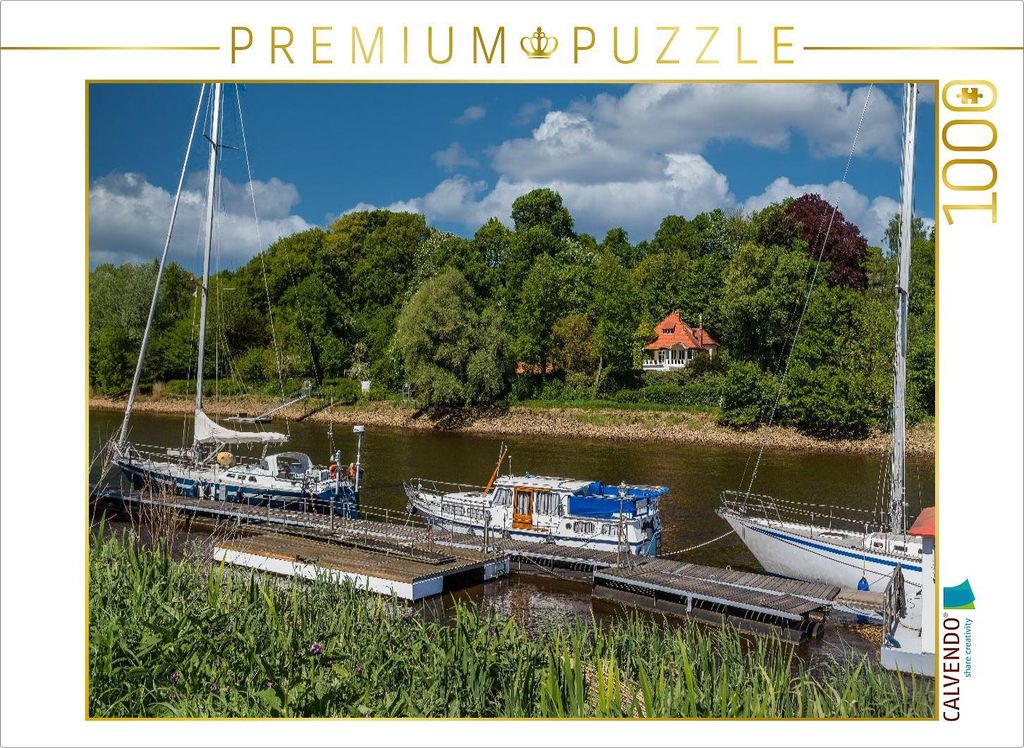 CALVENDO Puzzle Sportboote am Lesumufer in St. Magnus | 1000 Teile Lege-Größe 64x48cm Foto-Puzzle für glückliche Stunden