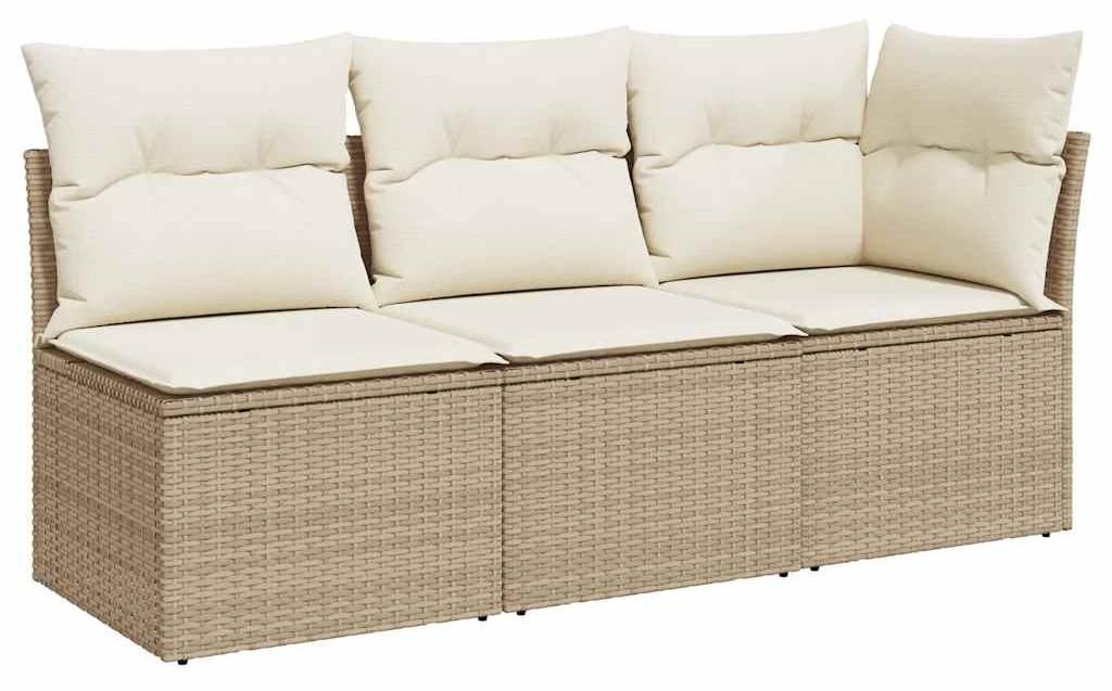 vidaXL Gartensofa mit Kissen 3-Sitzer Beige Poly Rattan