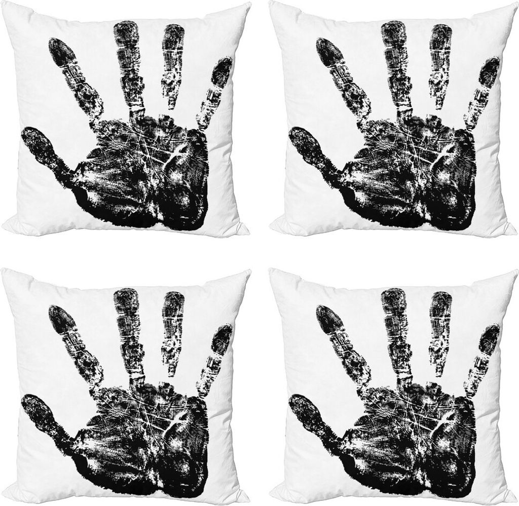 ABAKUHAUS Modern Kissenbezug Set (4 Stück), Grunge Motley Hand Stamp, Moderner Doppelseitiger Digitaldruck, 45 cm x 45 cm, Schwarz