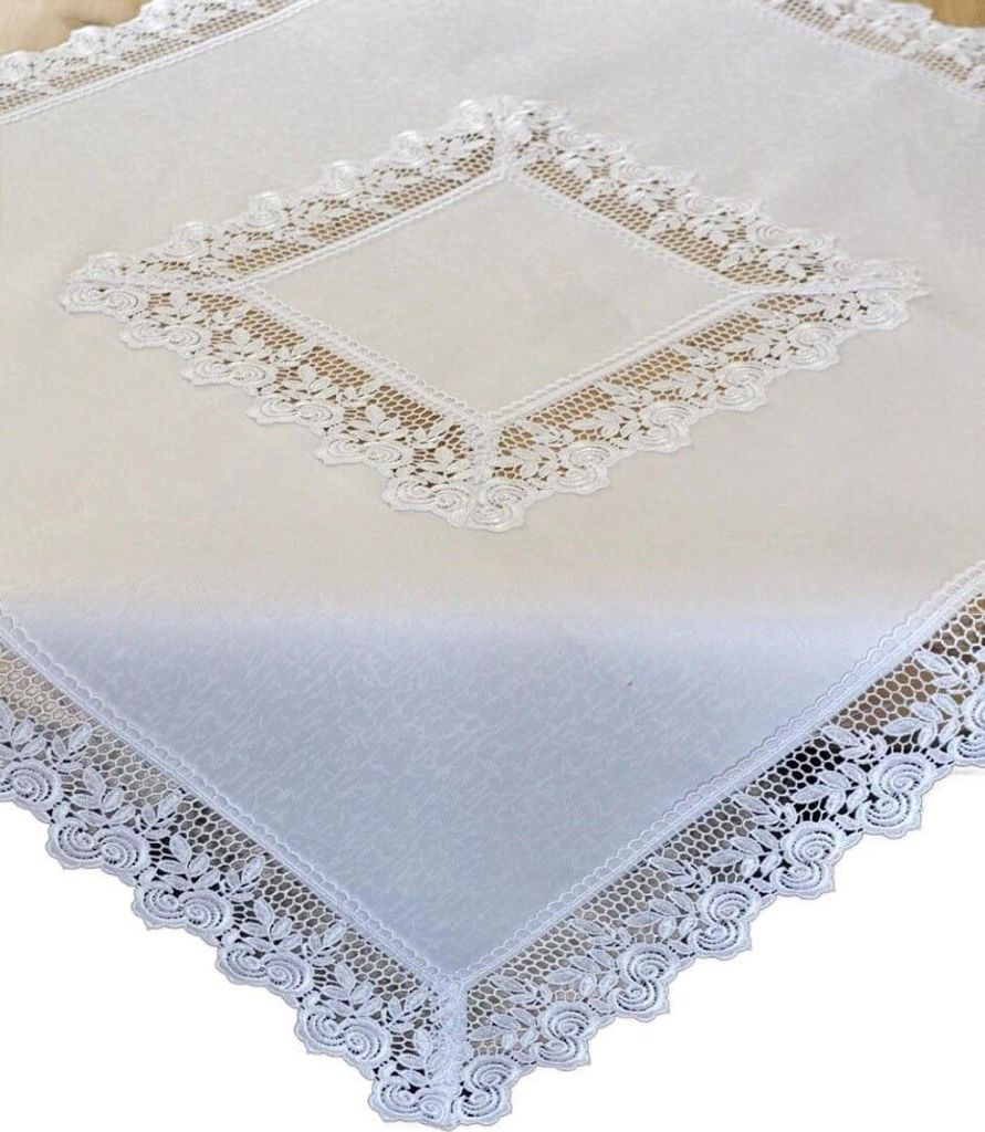 Tischdecke, elegante Tischdecke mit Guipure 2028 150x280 Weiß