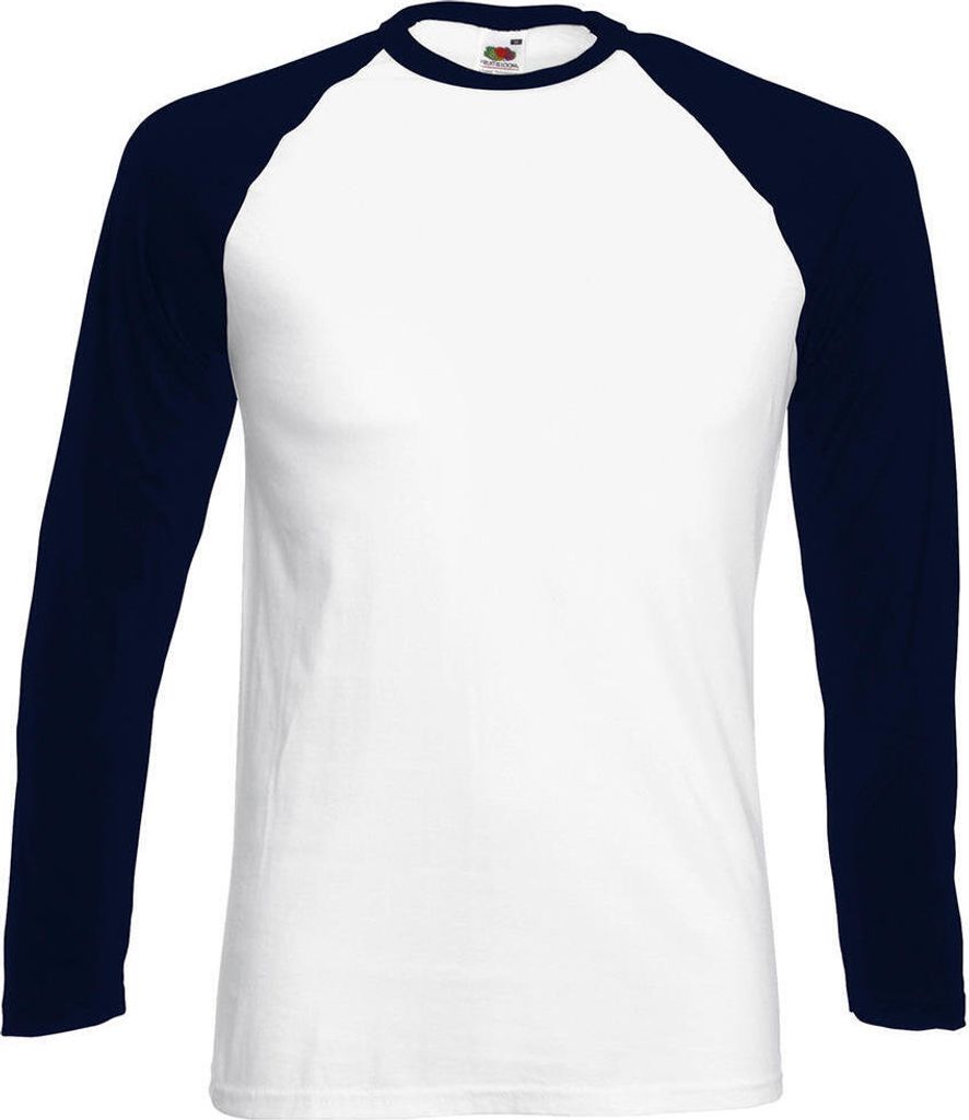 Fruit of the Loom 61-028-0 | Long Sleeve Baseball Herren T-Shirt - Farbe: White/Deep Navy - Größe: S