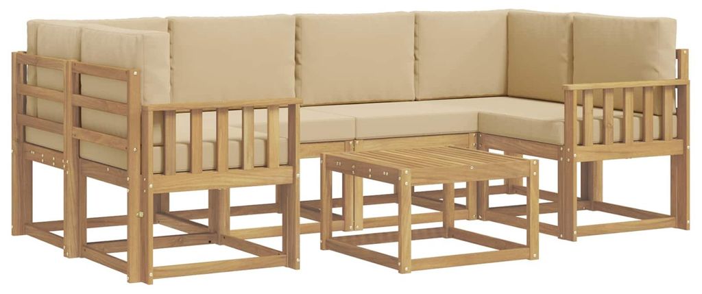 vidaXL Outdoor-Sofagarnitur mit Kissen 7 pcs Weiß und Beige